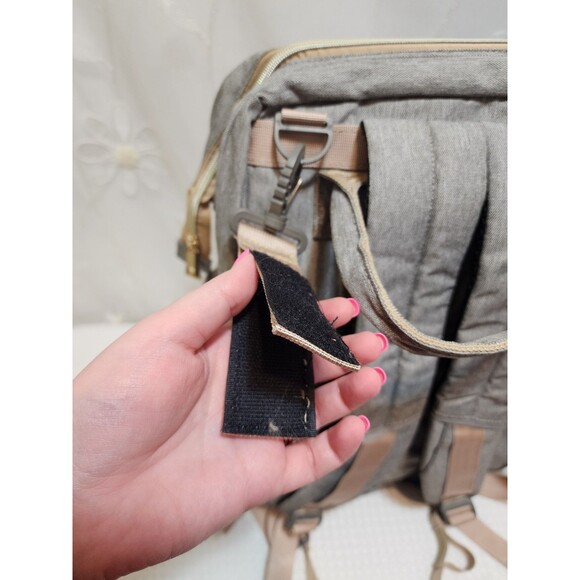 Baby Gray Large Diaper Bag Backpack Insulated Playpen Changing Pad Travel 3 In 1 - Picture 10 of 16